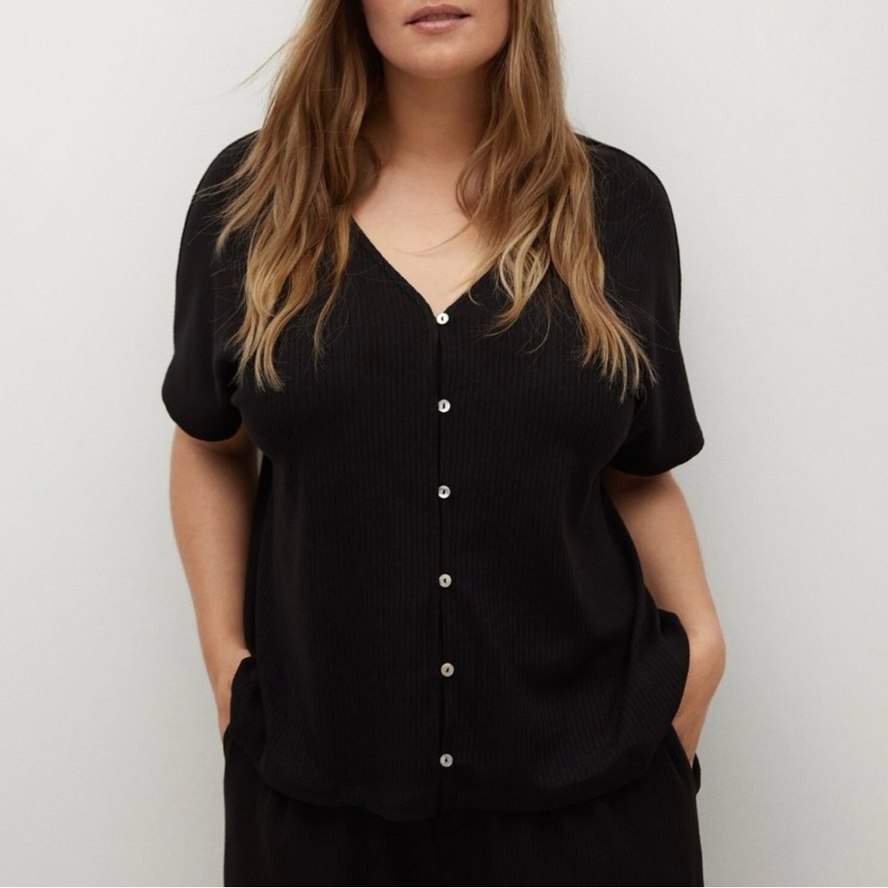 Mango Black Button-Down Shirt
